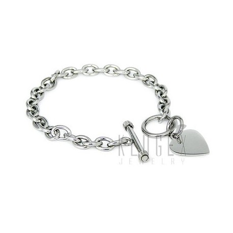 Stainless Steel Toggle Bracelet w Heart Charm