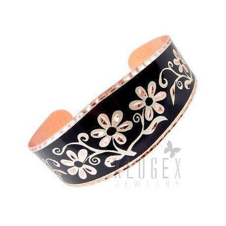 Handcrafted Copper Bracelet w Flowers