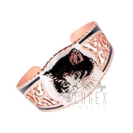 Handcrafted Copper Bracelet w Cat