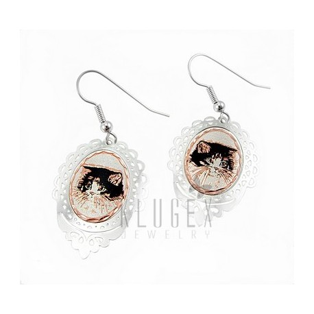 Handcrafted Copper Earrings w Cat