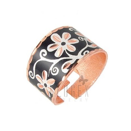 Handcrafted Copper Adjustable Ring w Flowers