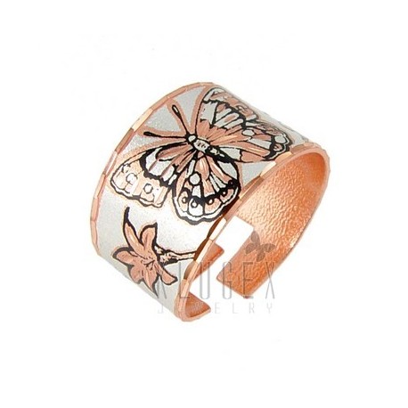 Handcrafted Copper Adjustable Ring w Butterfly