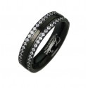 Black Stainless Steel Band Ring with CZ 