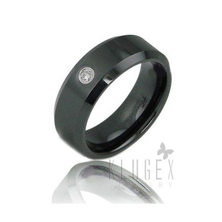 Black Ceramic Band Ring w Diamond Size 9