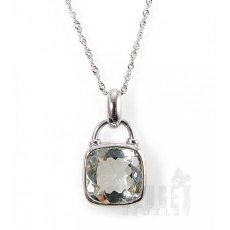 Sterling Silver Necklace with Green Amethyst Pendant