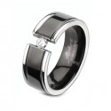 Titanium Band Ring With Black Center and CZ 