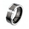Titanium Band Ring With Black Center and CZ Size 5