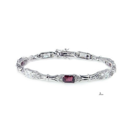 Sterling Silver Bracelet with Garnet and CZ