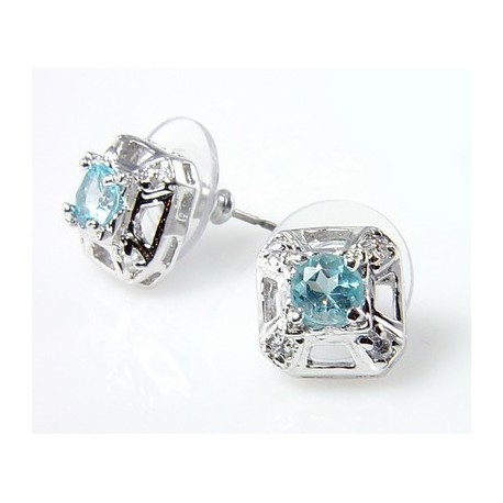 Sterling Silver Earrings with Blue Topaz and CZ