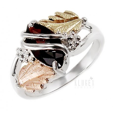 Black Hills Gold and Sterling Silver Ring with Garnet 