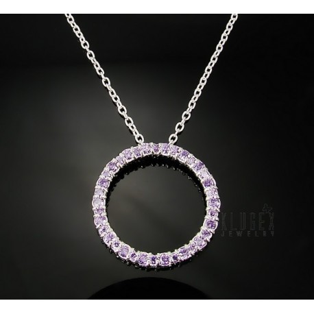 Sterling Silver Circle Pendant with Synthetic Amethyst 