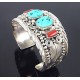 Native American Sterling Silver Cuff Bracelet with Turquoise & Coral