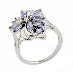 Sterling Silver Ring with Tanzanite and Diamond 