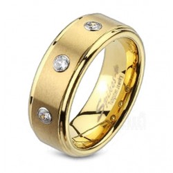 Tungsten Carbide Gold IP Band Ring with CZ