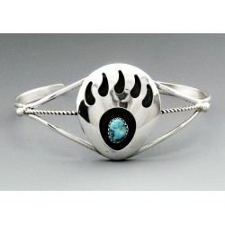 Sterling Silver Bear Paw Cuff Bracelet with Turquoise