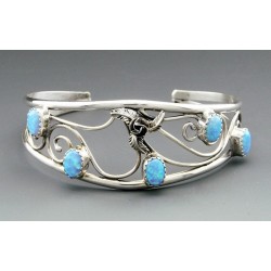 Native American Sterling Cuff Bracelet with Blue Opal