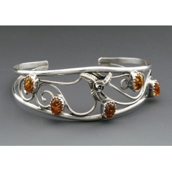 Native American Sterling Cuff Bracelet with Amber