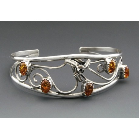 Native American Sterling Cuff Bracelet with Amber