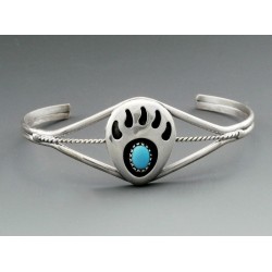 Sterling Silver Bear Paw Cuff Bracelet with Turquoise