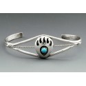 Sterling Silver Bear Paw Cuff Bracelet with Turquoise