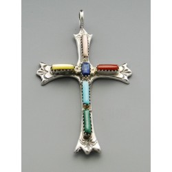 Native American Cross Pendant with Gemstones