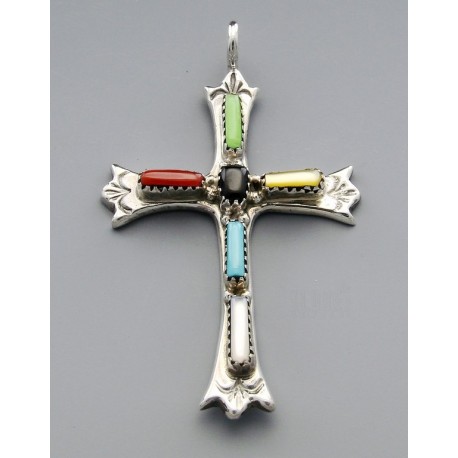 Native American Cross Pendant with Gemstones