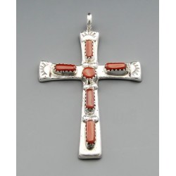 Native American Cross Pendant with Coral