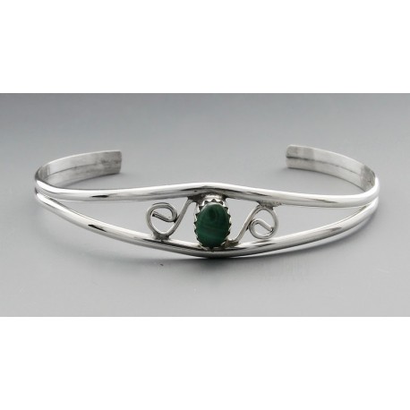 Sterling Silver Cuff Bracelet with Malachite