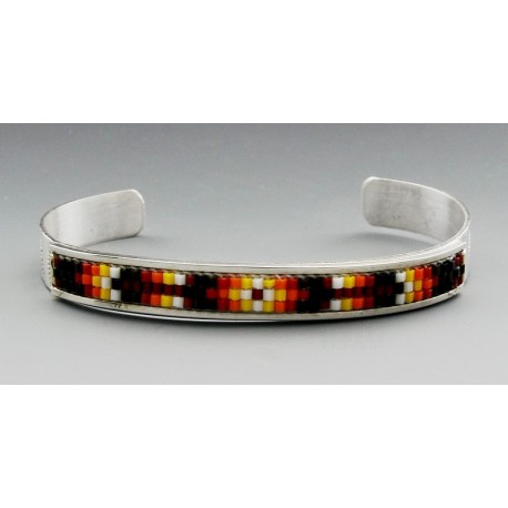 Native American Sterling Silver Cuff Bracelet with Beads