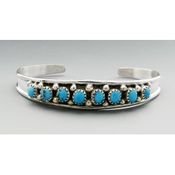 Native American Sterling Silver Cuff Bracelet With Turquoise