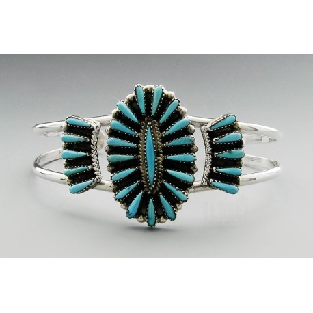 Zuni Sterling Silver Cuff Bracelet with Turquoise 