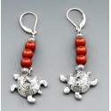 Southwestern Sterling Silver Turtle Earrings with Coral