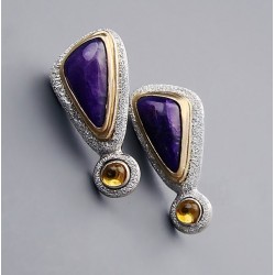 Sterling Silver and 14K Gold Sugalite and Citrine Earrings