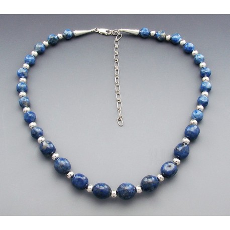 Sterling Silver Lapis Graduated Nugget Necklace