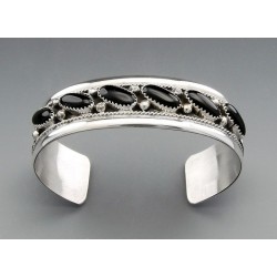 Southwestern Sterling Silver Cuff Bracelet with Onyx