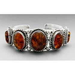 Sterling Silver Cuff Bracelet with Amber 