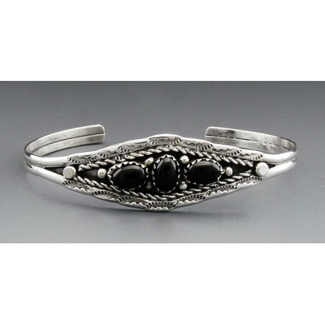 Sterling Silver Cuff Bracelet with Onyx