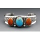 Sterling Silver Cuff Bracelet with Coral and Turquoise 