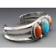 Sterling Silver Cuff Bracelet with Coral and Turquoise 