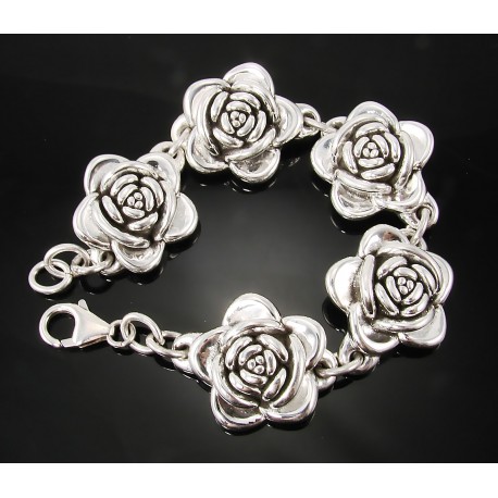 Sterling Silver Hollow Rose Bracelet 