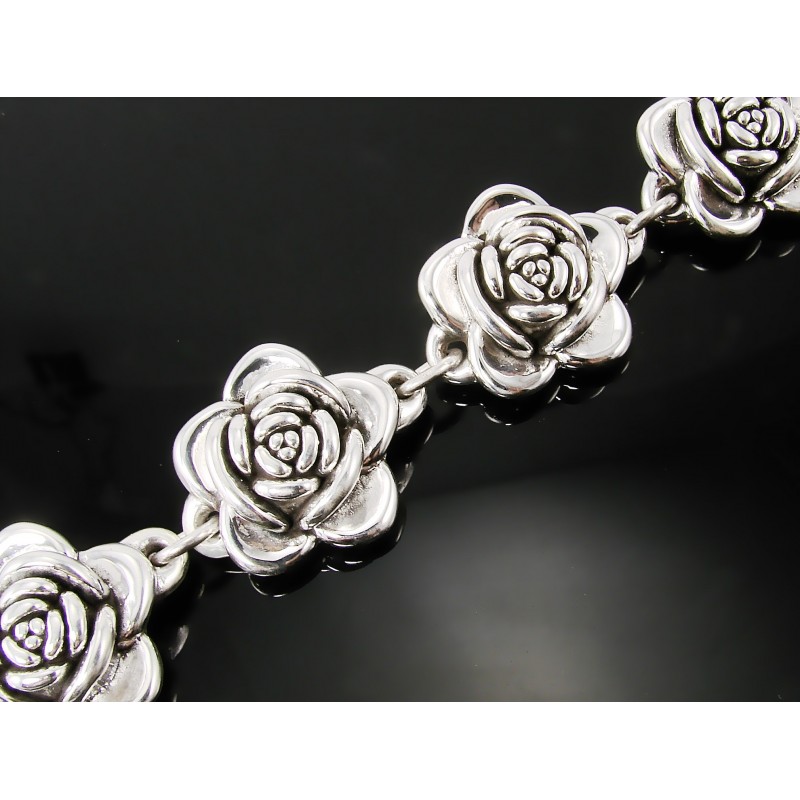 Sterling Silver Hollow Rose Bracelet - jewelry.farm