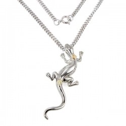 Black Hills Sterling and 12K Gold Lizard Pendant w Necklace