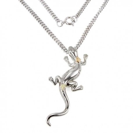 Black Hills Sterling and 12K Gold Lizard Pendant w Necklace