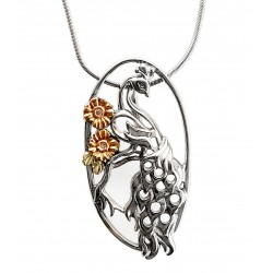 Black Hill Gold on Sterling Silver Peacock Pendant with Diamond and Snake Chain 