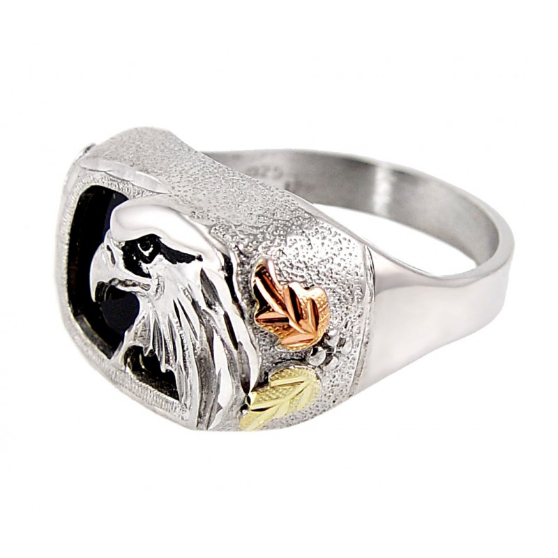 Men's Silver Eagle Ring with Solid Gold - Atolyestone
