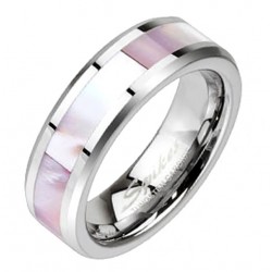 Tungsten Pink Mother of Pearl Inlay Band Ring