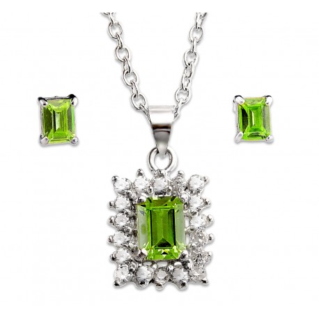 Sterling Silver Necklace and Earrings Set with Green CZ