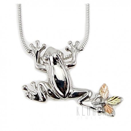 Black Hills Sterling and 12K Gold Frog Pendant with Necklace