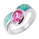 Sterling Silver Ring with Opal Inlay and CZ