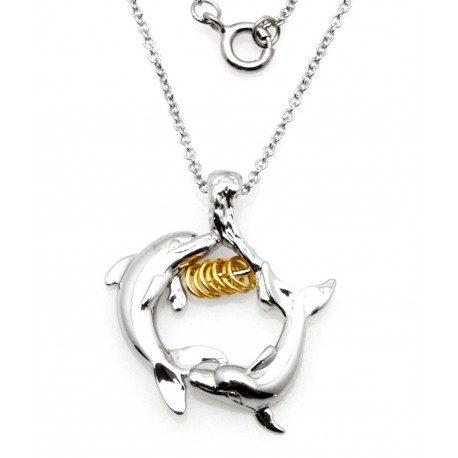 Black Hills Wish Rings Sterling Silver Dolphins Pendant